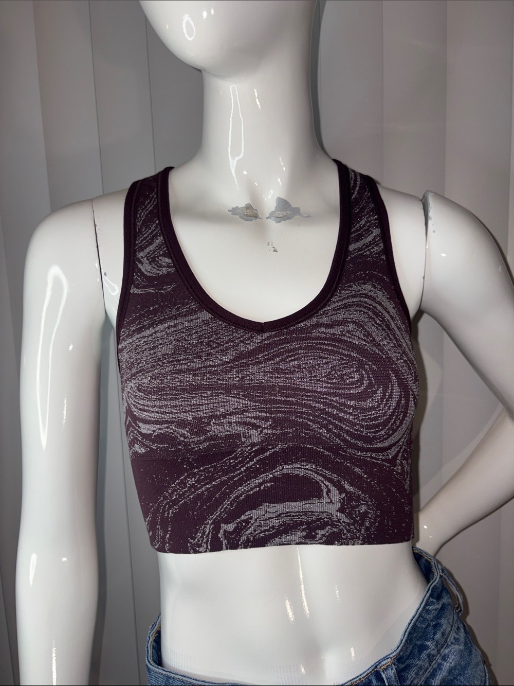 Athleta Aurora Seamless Shine Crop Tank Size XXS Spiced Cabernet Maroon Swirl